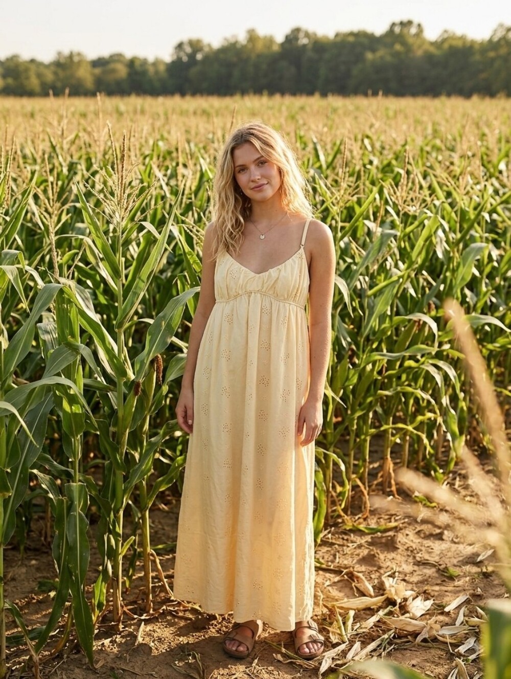 Cream Eyelet Maxi Dress with Spaghetti Straps